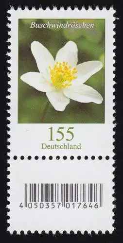 3472 Buschwindröschen 155 Cent aus 500er, mit kleiner Nummer und Codierfeld **