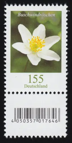 3472 Buschwindröschen 155 Cent aus 500er, mit kleiner Nummer und Codierfeld **