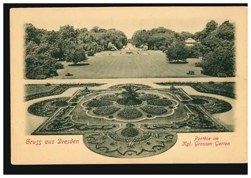 Salutation AK de Dresde: Parthie dans le grand jardin, inutilisé vers 1900