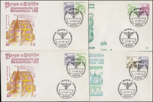 ZD-Set aus HBl. 28 BuS 1980: 10 ZD und 4 C/D-Paare auf 14 FDC BONN 3.11.80