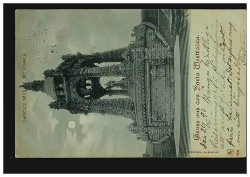 AK Gruss aus der Porta Westfalica: Denkmal Wilhelm des Grossen, OEYNHAUSEN 1898