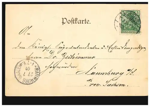 AK Gruss de Constance: bâtiment du Concilier avec port 25.7.1901 vers NAUMBURG 27.7.