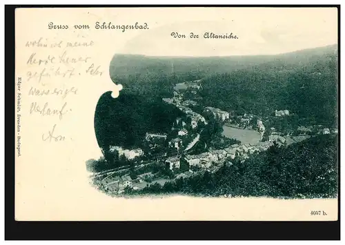 AK Gruss vom Schlangenbad: Von der Altaneiche 26.6.1900 nach ODENKIRCHEN 27.6.00