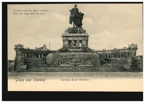AK Gruse de Coblenz: Monument à l'empereur Guillaume Ier, édition Hölscher, inutilisé