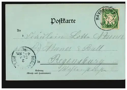 AK Gruss aus Bayreuth: Kgl. Schloss, Eremitage Sonnentempel, obere Grotte, 1898
