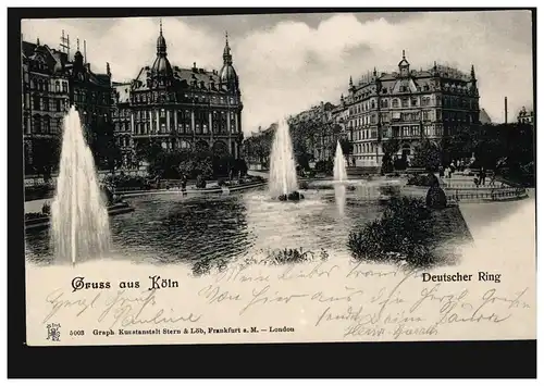 AK Gruss de Cologne: Deutscher Ring, CÖLN-DEUTZ 3.8.1900 vers BENSBERG 3.8