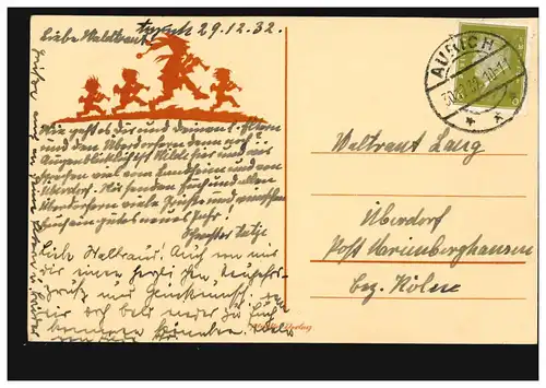 AK de ciseaux L'année est terminée! Carte Georg Plischke, AURICH 30.12.1932