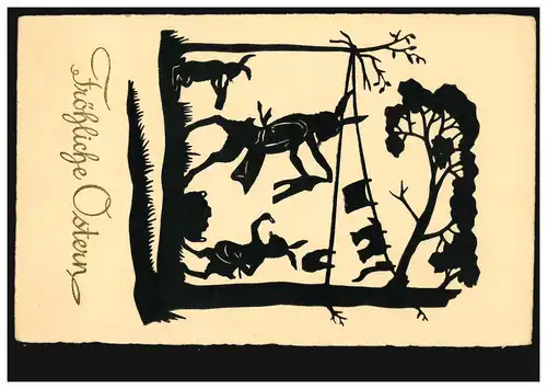 Scherenschnitt-AK Oster-Wäsche Hasen Ostern, Cellaro-Verlag, BERLIN 20.4.1935