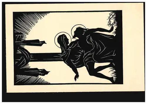 Scherenschnitt-AK Josefine Altmayer Ostern Pieta Maria mit Leichnam Jesu Christi