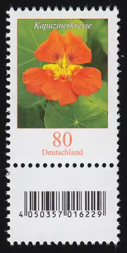 3469 Kapuzinerkresse 80 C. aus 200er-Rolle, mit GROßER Nr. und Codierfeld **