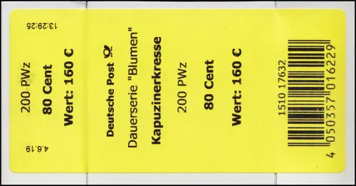 3469 Kapuzinerkresse 80 C (große Nr.) Banderole / Aufkleber für 200 Stück