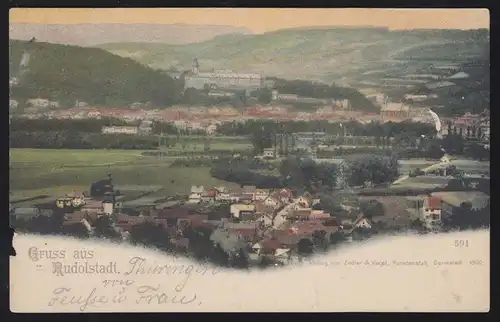 AK Gruss aus Rudolstadt: Panorama, 25.5.1905 nach OLDENBURG (GRHZGTH) c 26.5.05