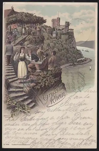 AK Gruss du Rhin: Château de Rheinstein, Trechtingshausen 28.8.99 après RUHRORT 28.8.