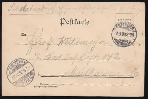 AK Gruss aus Freiburg im Breisgau: Totalansicht vom Schlossberg, 7.6.1899