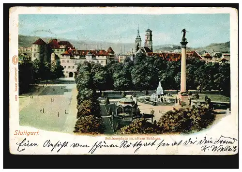 AK Stuttgart: Place du Château avec le vieux châteaux, STUTTGART No.1 (XI) 14.2.1903