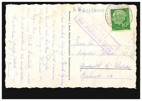 Landpost-Stempel Hostel über MECHERNICH (EIFEL) 15.8.1956 auf AK Gruß aus Hostel
