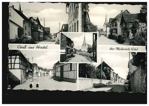 Landpost-Stempel Hostel über MECHERNICH (EIFEL) 15.8.1956 auf AK Gruß aus Hostel