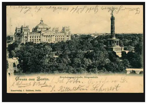 AK Gruss aus Berlin: Reichstagsgebäude und Siegessäule BERLIN 13.3.1901