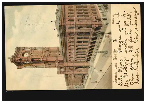 AK Gruss aus Berlin: Rathaus, BERLIN W. 64f 18.2.1902 nach PARIS 19.2.02 