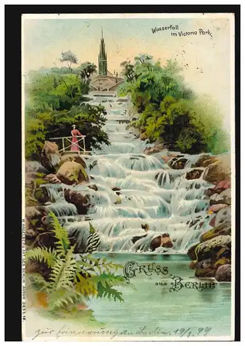 AK Gruss aus Berlin: Wasserfall im Victoria Park, BERLIN W. 8 - 20.8.1899