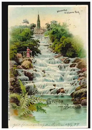 AK Gruss de Berlin: cascade dans Victoria Park, BERLIN W. 8 - 20.8.1899