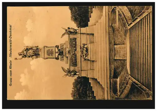 AK Gruss vom Rhein: Niederwald-Denkmal (Frontseite), ASSMANNSHAUSEN 14.10.1912