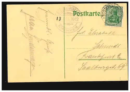 AK Gruss du Rhin: Niederwald-Denkmal (avant), ASSMANNSHAUSEN 14.10.1912