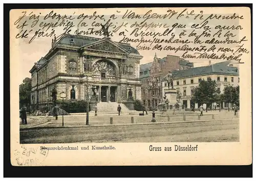 AK Gruss aus Düsseldorf: Bismarckdenkmal und Kunsthalle, NEUSS 5.9.1903
