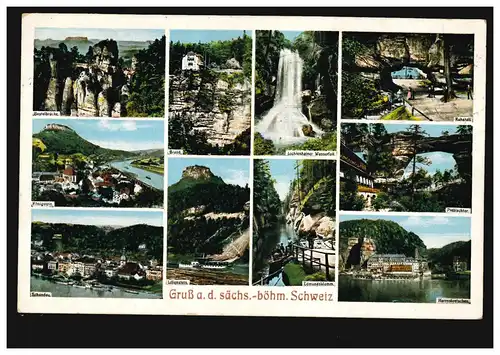 AK Gruss aus der sächsisch-bömischen Schweiz mit 10 Bildern, HAMBURG 28.6.1912