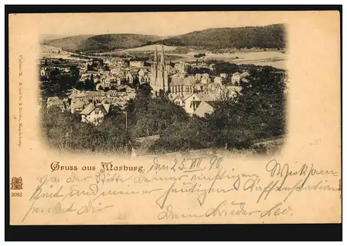 AK Gruss de Marburg - Panorama, MARBURG (BZ CASSSEL) b 25.8.1898