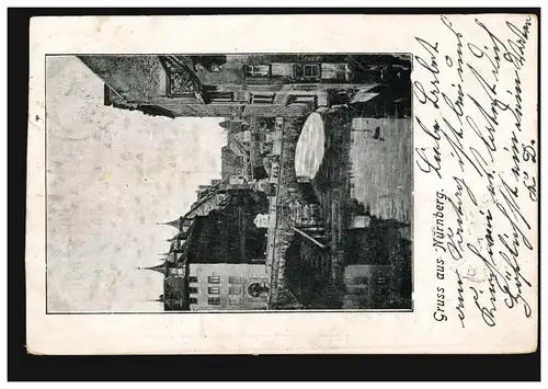 AK Gruss aus Nürnberg: Partie der Innenstadt an der Pegnitz, 24.10.1900