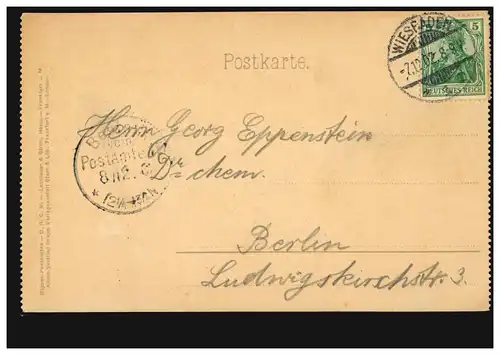 AK Wiesbaden: Kurhaus, 7.12.1902 vers BERLIN Commandement des bureaux de poste 15 - 8.12.02