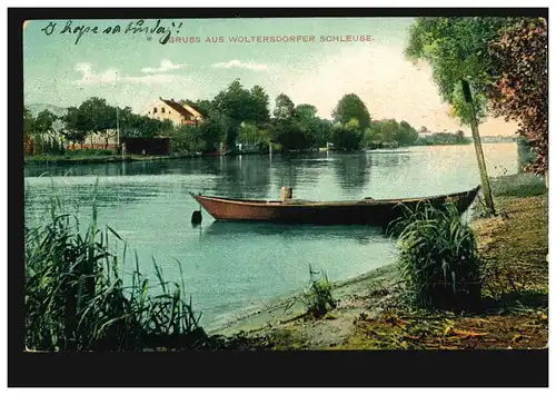 AK Gruss de Woltersdorfer Schleusse, BERLIN S.O. 15 d 11.7.1910