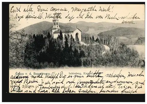 AK Gruss von der Bergstraße: Schönberg Kapelle, BENSHEIM 1914