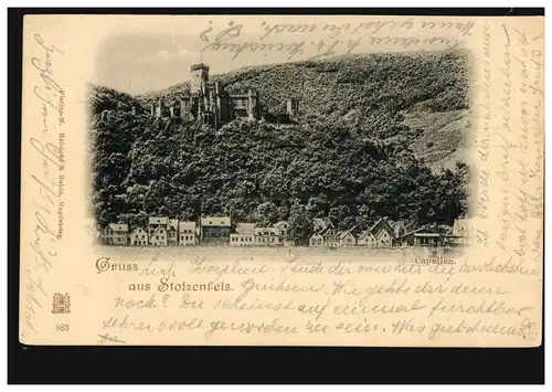 AK Gruß aus Stolzenfels mit Capelen, CAPELEN (BZ. COBLENZ) 25.4.1898