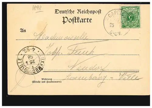 AK Gruß aus Stolzenfels mit Capelen, CAPELEN (BZ. COBLENZ) 25.4.1898