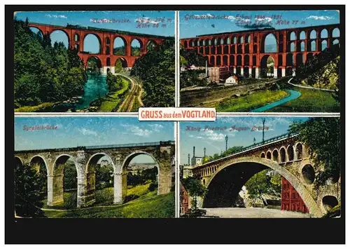 AK Gruss du Vogtland avec 4 ponts-images, REICHENBACH 24.9.1924