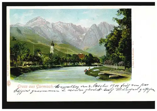 AK Gruss de Garmisch: vue avec les Alpes, édition L. Franzl & Co., non utilisé