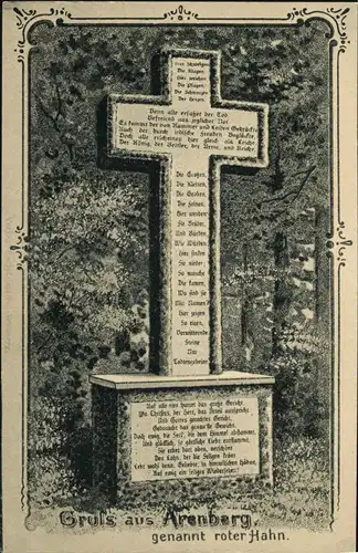 AK Gruss aus Arenberg genannt roter Hahn: Gedenkkreuz, ungebraucht
