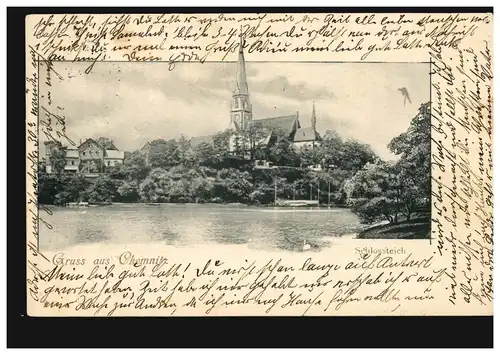 AK Gruss aus Chemnitz: Schlossteich, CHEMNITZ 1 d 22.7.1903