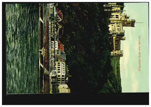 AK Gruss von Stolzenfels, CAPELLEN (BZ COBLENZ) 20.3.1908 vers Fürth