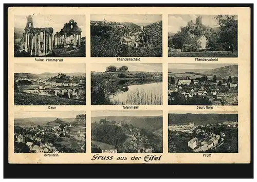AK Gruss aus der Eifel mit 9 Bildern, SSt MANDERSCHEID Perle der Eifel 7.6.1927