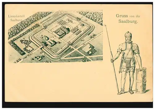 AK Gruss von der Saalburg: Limeskartell, römischer Soldat, ungebraucht