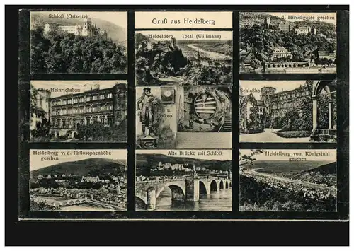 AK Gruß aus Heidelberg mit 9 Bildern, Verlag Josef Ignatz Vogt, 23.3.1025