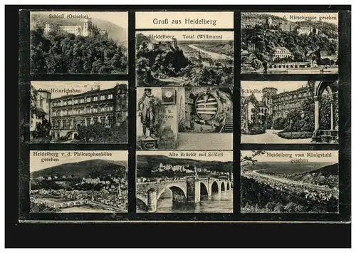Salutation AK de Heidelberg avec 9 images, maison d'édition Josef Ignatz Vogt, 23.3.1025