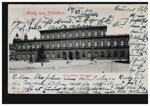 AK Salutation de Munich: Nouvelle résidence Königsbau, 15.12.1904 après FREIBURG 15/12/04