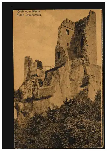 AK Gruss du Rhin: Ruine Dragonfels, maison d'édition K.S.M., non utilisé