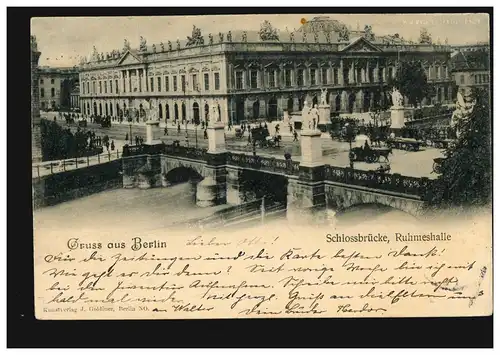 AK Gruss de Berlin: Pont du Château de Gühmeshalle, BAUMSCOLENWEG b. BERLIN 17.5.03