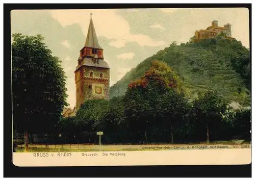 AK Gruss du Rhin: Braubach - Die Marxburg, Vente Boogaart, inutilisé