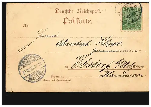 AK Gruss aus Hamburg: Elbbrücke mit Historientext, 21.12.00 nach EBSTORF 21.12.